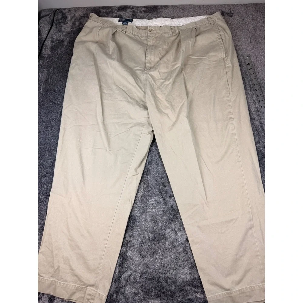 Polo Ralph Lauren Big Andrew Pant Mens 50x30 Tan Khaki Pleated Cotton Chino